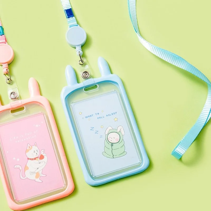 

Выдвижной Держатель для карт, удостоверения личности, висячий шнурок для автобуса, держатель для удостоверения личности, милая мультяшная ...