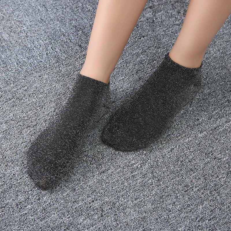 Women Lovely Glitter Short Socks Spring Summer And Autumn Black Pink Retro Cute Candy Color Ankle Socks Kawaii Invisible Female