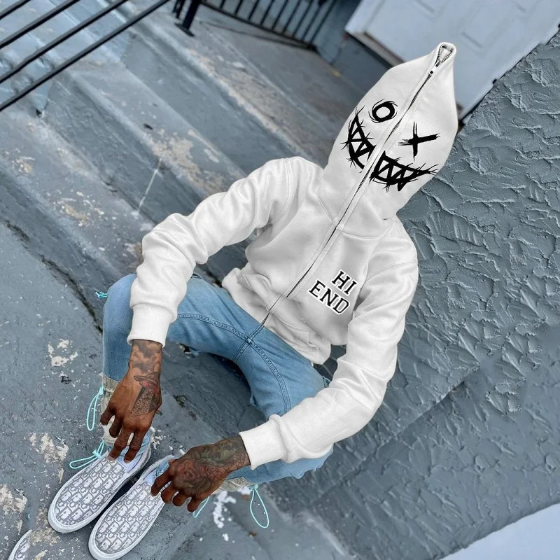 

Y2k Clothes Grunge Zip Hoodie Full zip White hip hop Graphic Sport Coat Long Sleeve Oversized hoodie Harajuku 2022 Streetwear