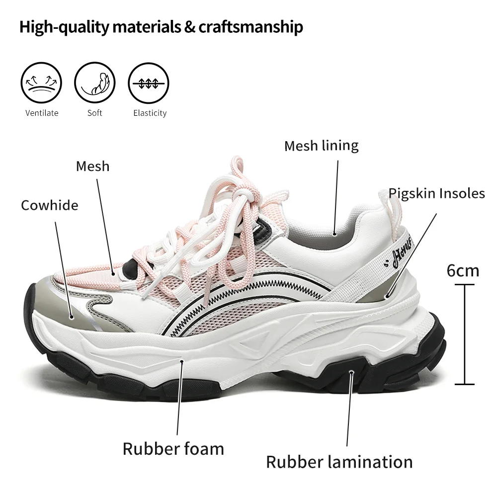 SOMILISS Women Platform Sneakers Genuine Leather Mesh Patchwork Chunky Sneakers Comfortable Ladies Fashion Casual Shoes