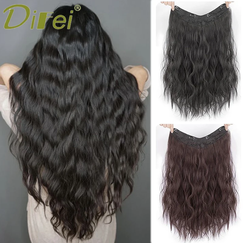 DIFEI Synthetic V-Shaped Hair Extensions Water Ripple Long Clip Hair Clips in Women's Hair Heat Resistant Hair Pieces 45-65CM