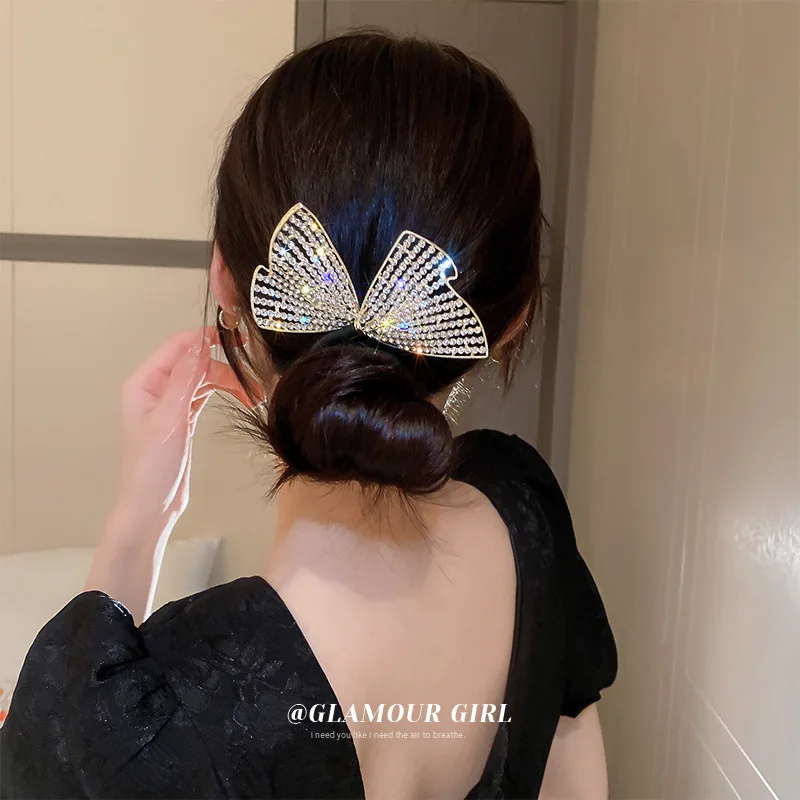 

Minar Unique Design Full Rhinestone Sector Hair Sticks for Women Trendy Hollow Trumpet Tail Long Hair Clips Hair Accessories