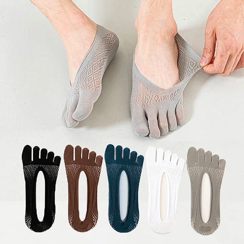 

Мужские носки-лодочки с пятью пальцами, спортивные невидимые шелковые носки для бега, носки для фитнеса и йоги, носки с открытым носком и разрезом