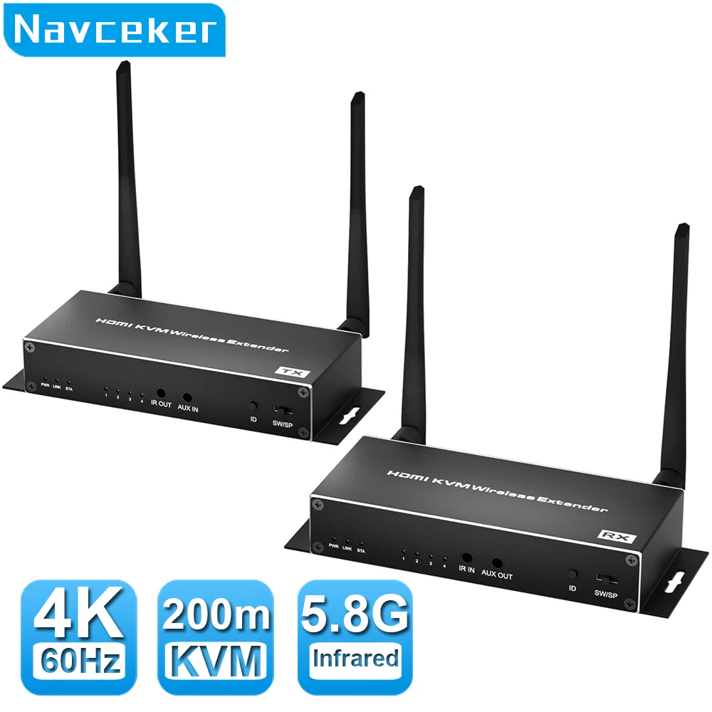Беспроводной HDMI видеопередатчик и приемник Navceker 4K 60 Гц, внешний дисплей 200 м HDMI KVM-удлинитель для ноутбука, ПК HDTV