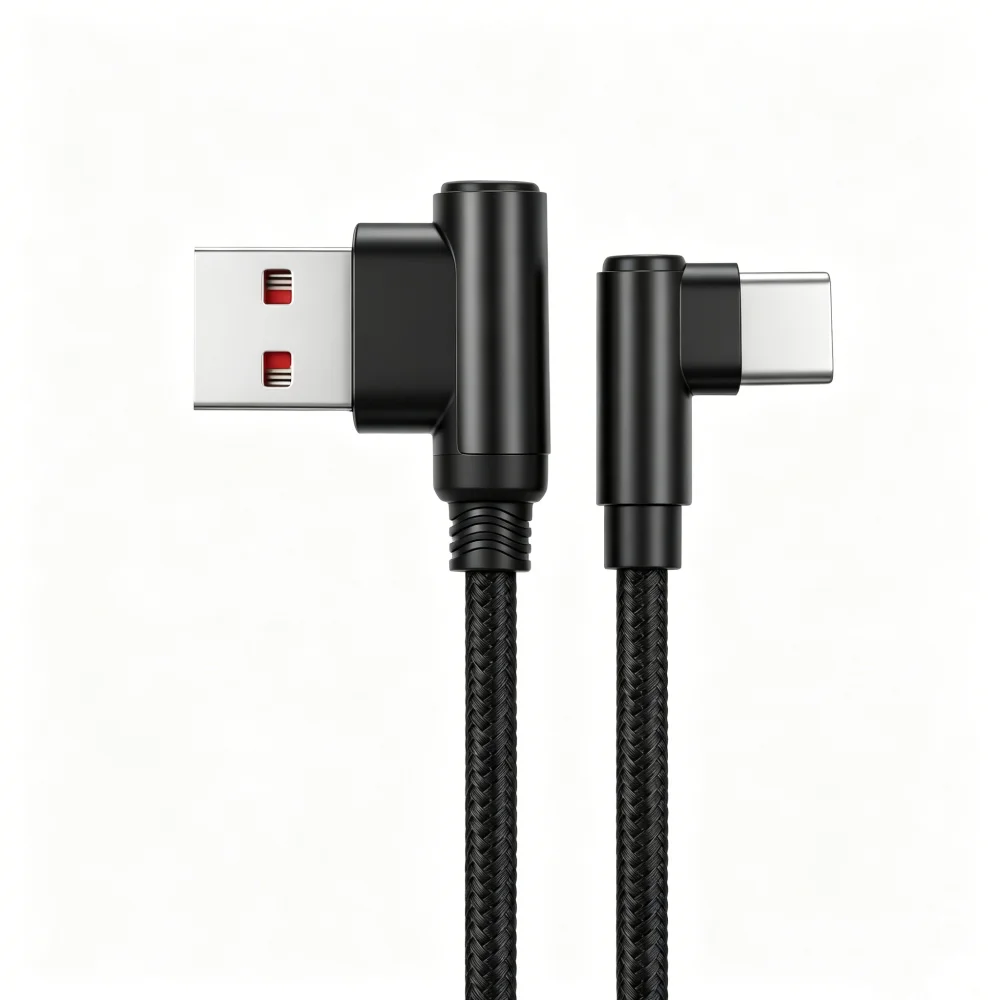 Фото Кабель USB A - Type C с угловым разъемом 90 градусов, 0.25м/0.5м/1м/2м, 4A, быстрая зарядка, PD, для iPhone, Samsung, Huawei, Xiaomi, Macbook №5