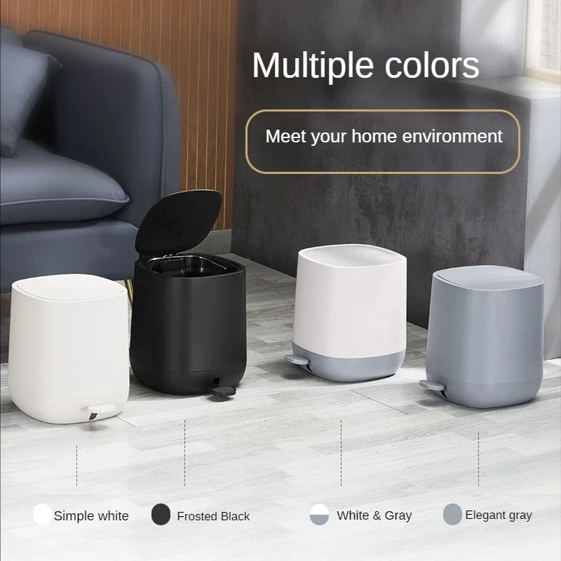 

Kitchen Home Household Wastebasket Can Trash Plastic Supplies Bathroom Room Pedal Bin Trash Creative Office Round Living