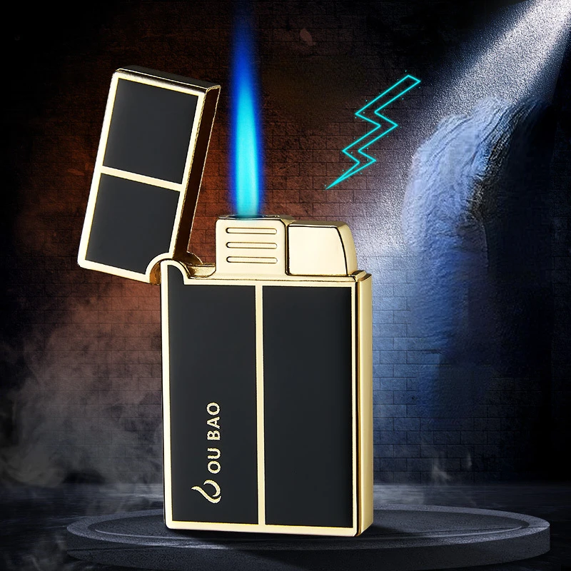 Inflatable Lighter Metal Loud Steel Sound Direct Wind Proof Blue Flame Electronic Lighter