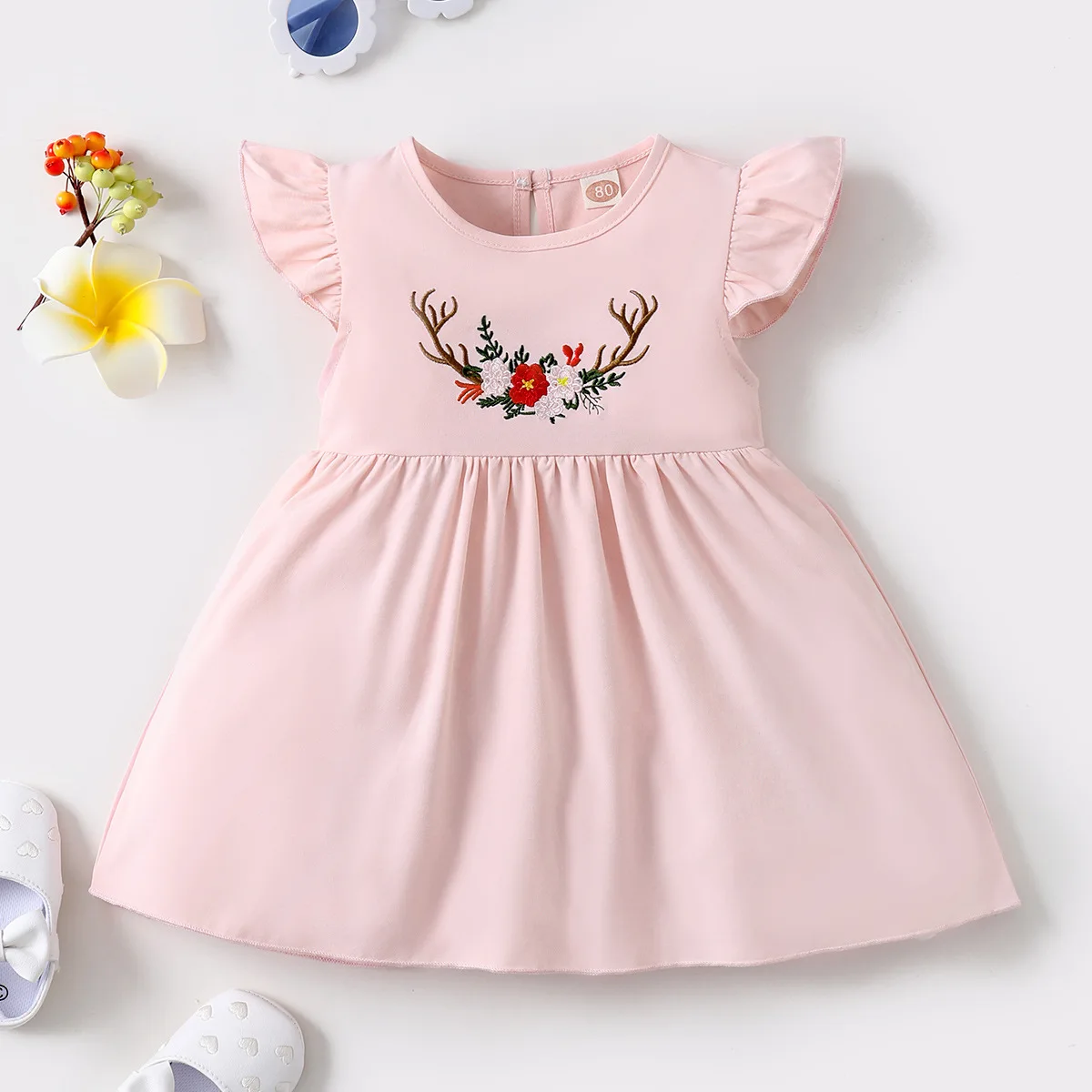 

Новое летнее платье для маленьких девочек, Простое розовое платье с цветочной вышивкой, повседневные платья с рукавами для маленьких девоч...