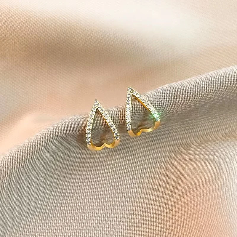 

Zircon Cute Heart Stud Earrings for Women Girls Gold Color Summer Jewelry Water Drop Earring Wedding Engagement Party Gifts