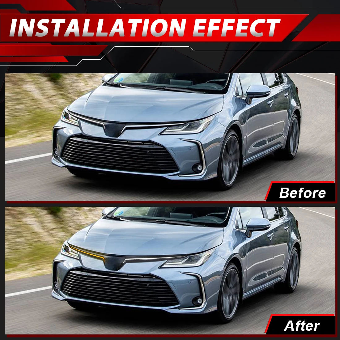 Светодиодные ДХО для Toyota Corolla 2019-2025: Дневные ходовые огни с динамической анимацией при запуске, подсветка капота, динамические указатели поворота (art.: 3920d9bdccabe) - 3920d9bdccabe