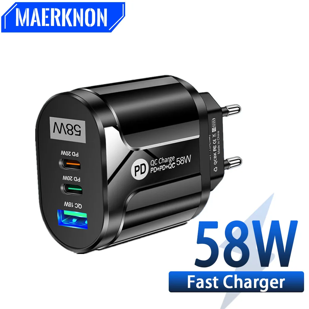 

USB C Charger 58W Fast Charging Charger Type C PD QC3.0 Mobile Phone Adapter For iPhone 14 13 12 Pro For Xiaomi Huawei Samsung