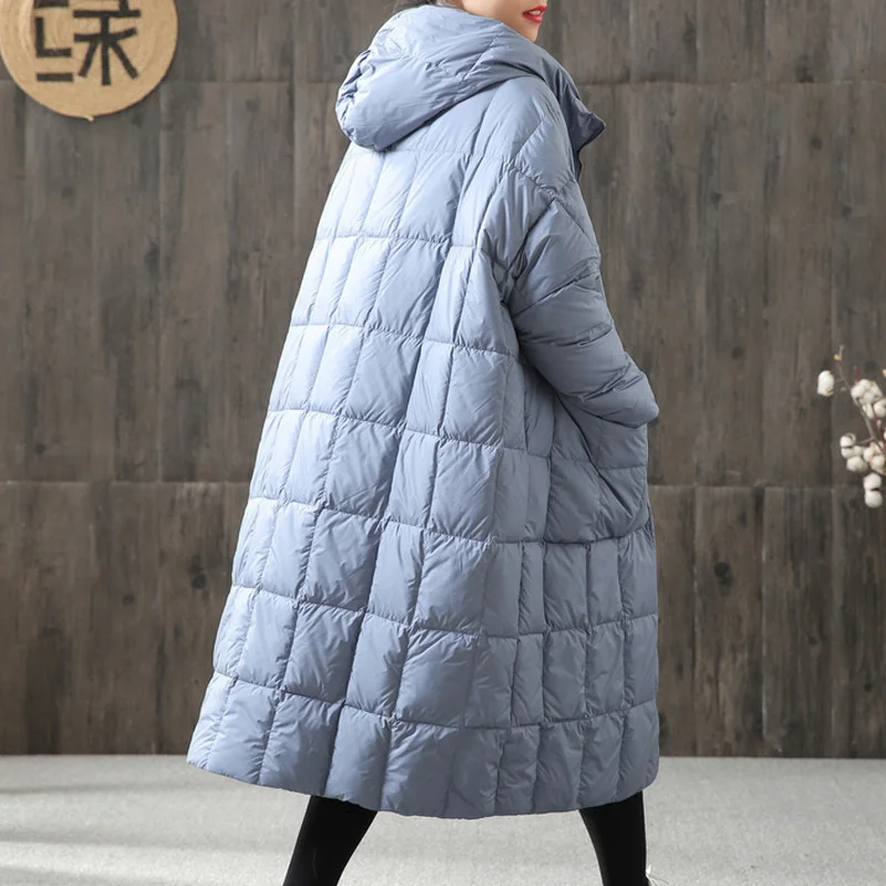 2023 Parkas Women Loose Long Coat Duck Down Jacket Winter Female Thick Warm Overcoat Winter Jacket Women Stitching Hooded Parka