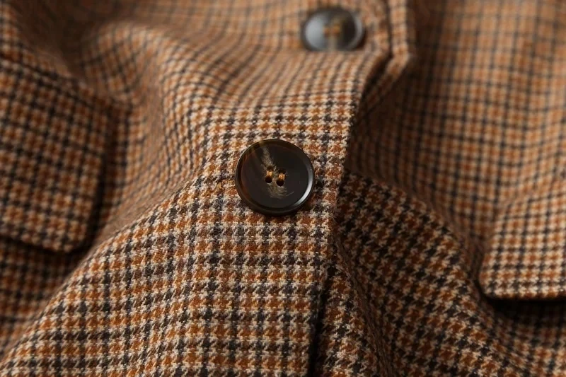 Maxdutti England Style High Street Vintage Plaid Single Breasted Fashion Blazers Casual Checked Office lady Blazers Women Tops