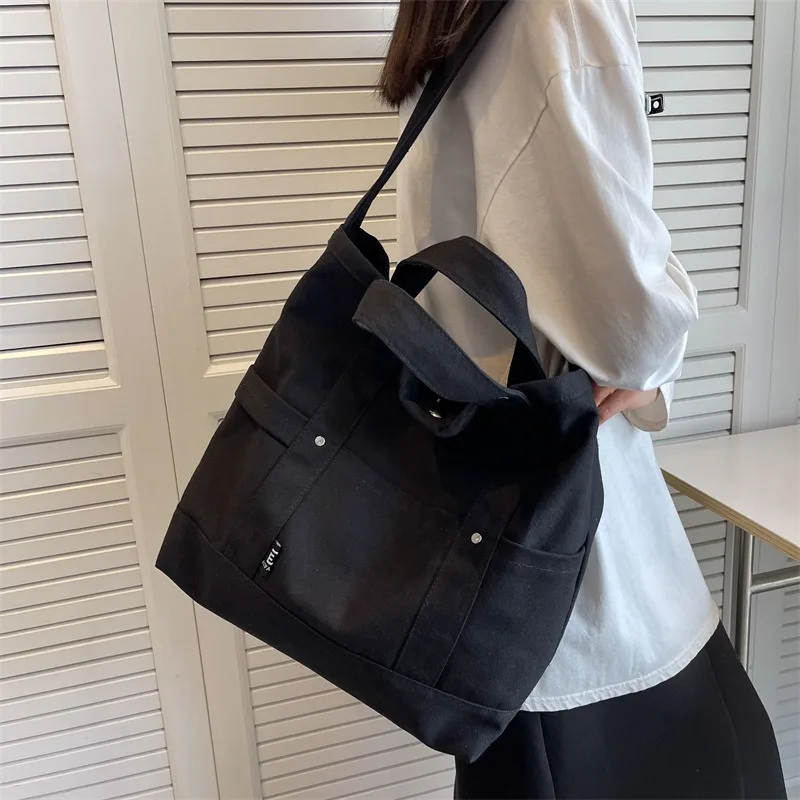 

Japanese Versatile Canvas Hand Bags for Women 2023 New Leisure Tote Bag Multi Pocket Shoulder Bag Academic Style Crossbody Bag