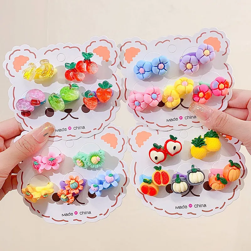 

10PCS New Cartoon Fruit Flowers Kids Elastic Hair Bands Children Hair Ties Girls Cute Hair Accessories Baby Headwear