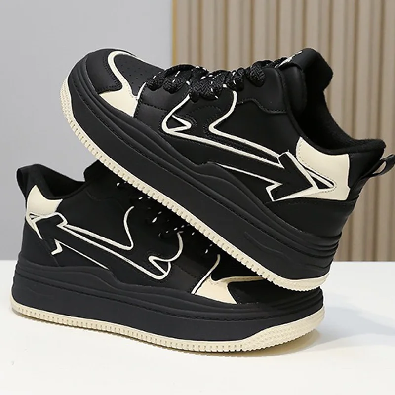 Autuspin 4.5cm Platform Skateboard Shoes Women Winter Autumn Retro Genuine Leather Casual Vulcanized Sneakers Woman Size 35-40