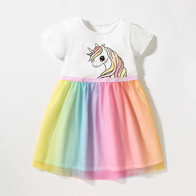 New Hot Baby Girls Dress Unicorn Print Children Princess Mesh Girl Child Clothes for Kids Dresses Party Birthday Gift Cute Focks