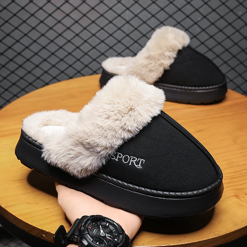 Новинка зимние плюшевые меховые тапочки для мужчин и женщин ботинки простые
