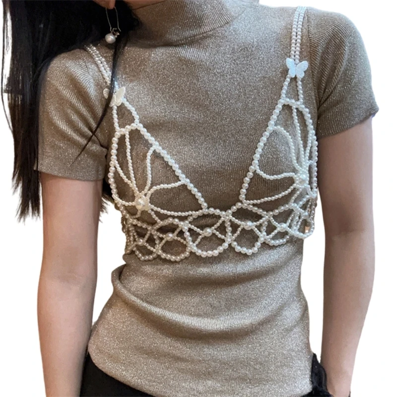 Бюстгальтер-цепочка ручной работы с жемчугом модный аксессуар для модных женщин