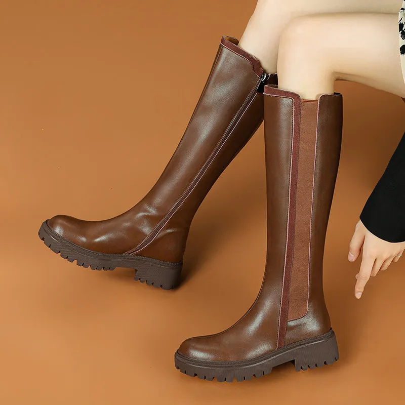 

Женские Классические сапоги до колена Dilalula, модные повседневные длинные сапоги из натуральной кожи на толстом каблуке, Осень-зима