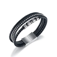 retro simple titanium steel accessories woven leather rope hip hop multi layer new leather bracelet