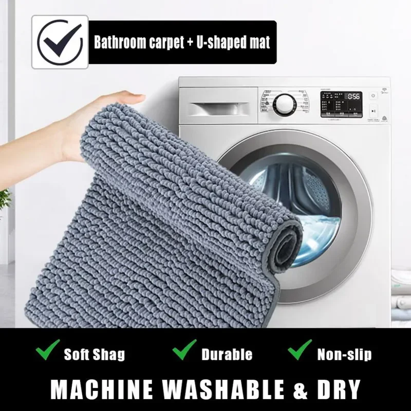 

Pieces Bathroom Rugs Sets, Plush Chenille Soft Cozy Shaggy Durable Thick Bath Rugs for Tub, Shower, Bathroom Front Door