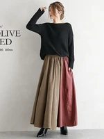 2022 autumn women long skirt fashion loose pocket high waist a line skirts female patchwork elastic korea vintage lady vestidos