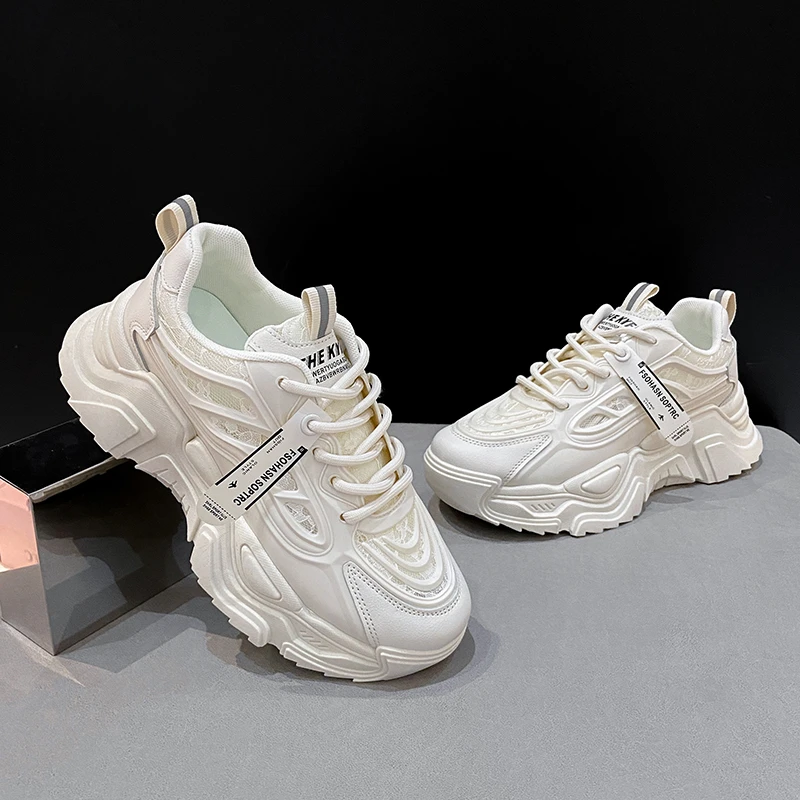 

Casual Vulcanized Shoes Ladies Spring High Sole Sneakers Lace Up White Basket Sneakers Ladies