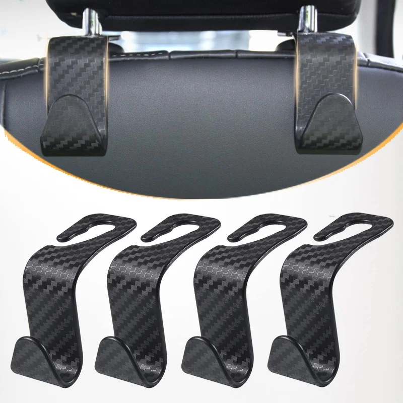 

2/4Pcs Carbon Fibre Hook Car Seat Headrest Hooks Universal Storage Holder Hanger Brackets Auto Interior Organizer Accessories