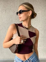color blocking summer t shirt for women fashion tops sleeveless woman tshirts o neck casual streetwear y2k aesthetic clothes