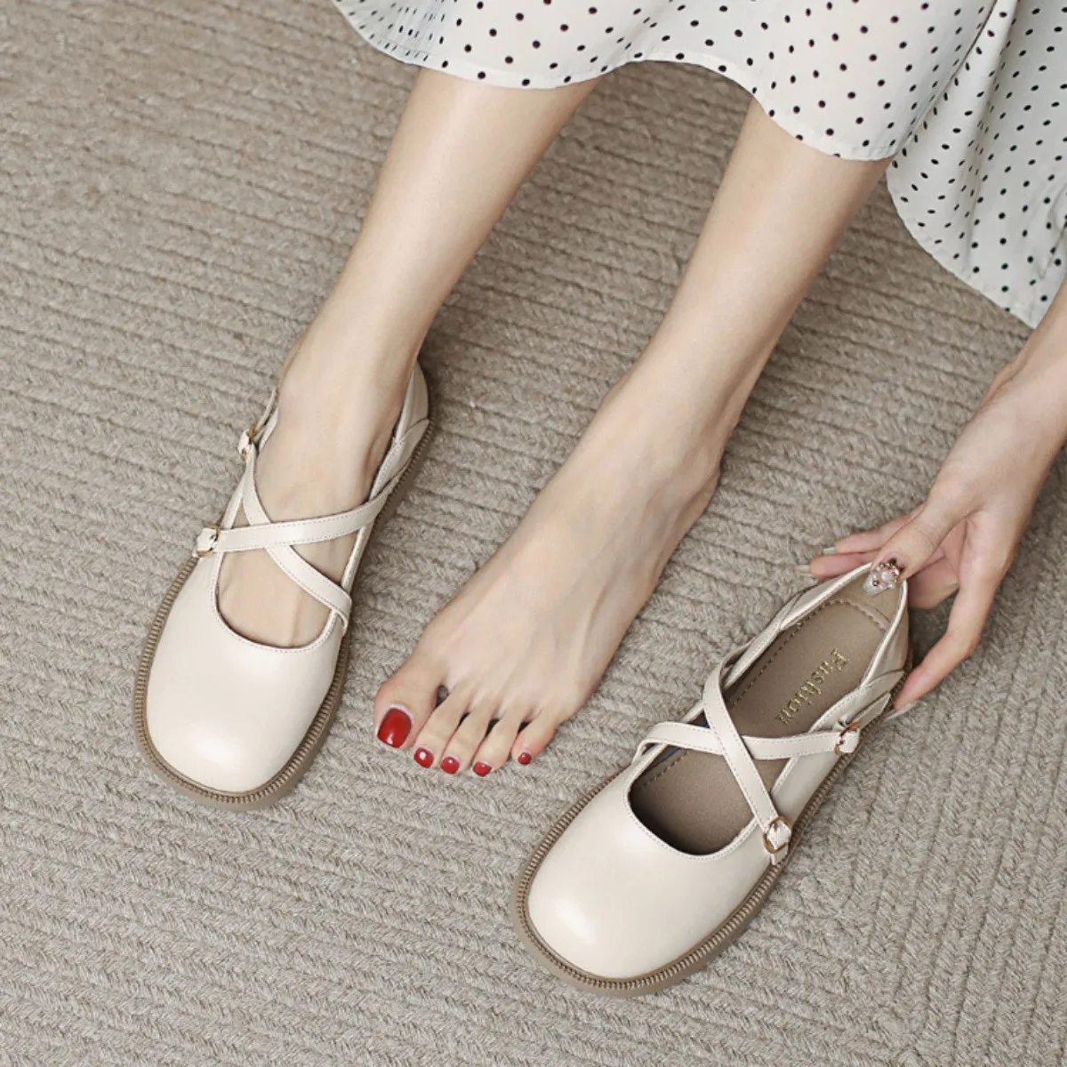 

Low Heels Basic Fabric Rubber Buckle Strap Hoof Low Heels Buckle Strap Basic Fabric Rubber