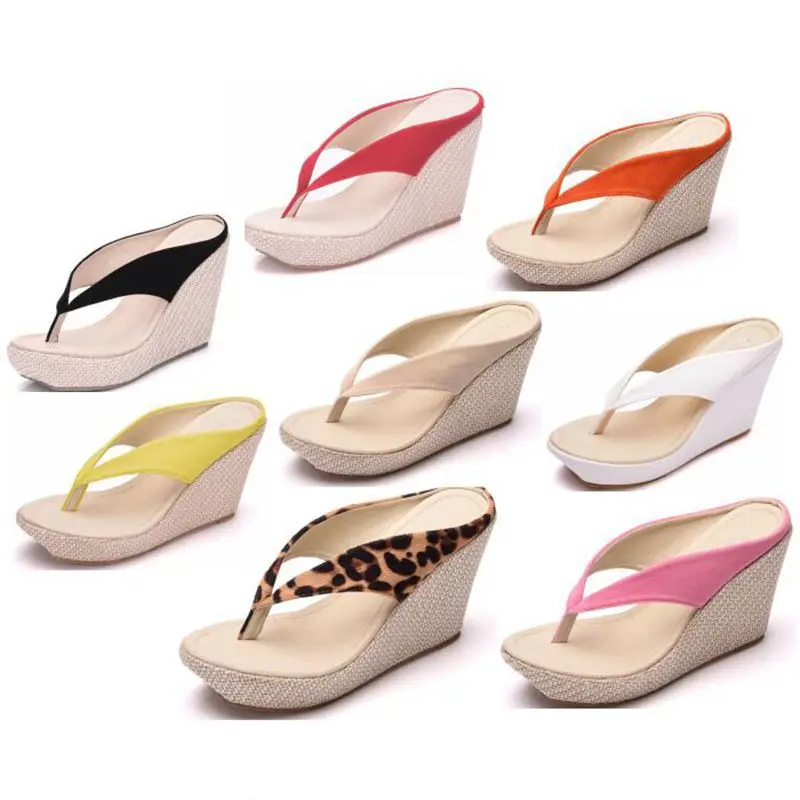 Large Size 34-43 High-heeled Slippers Fashion Platform Wedge Sandals Outdoor Non-slip Flip-flops Summer Daily Light High Heels