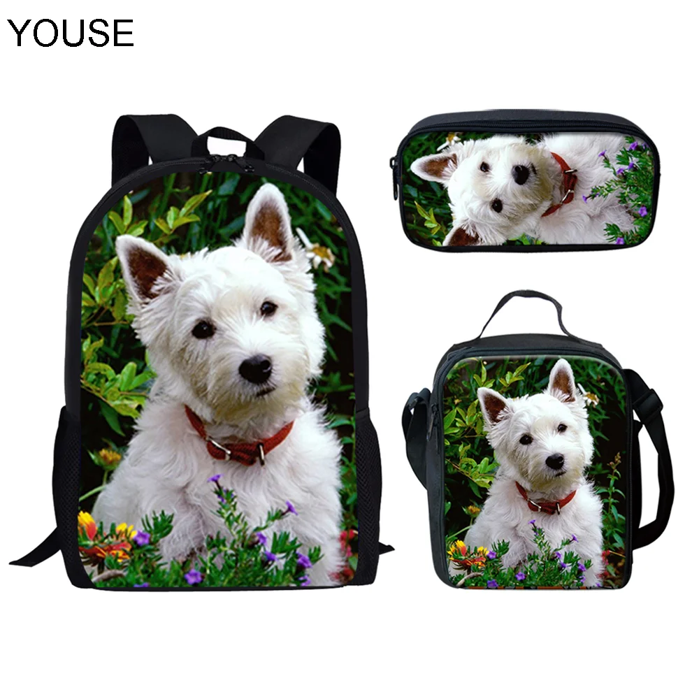 

YOUSE Schoolbags Teenager Boys 3D West Highland White Terrier Prints Kids School Backpacks Children Orthopedic School Bag