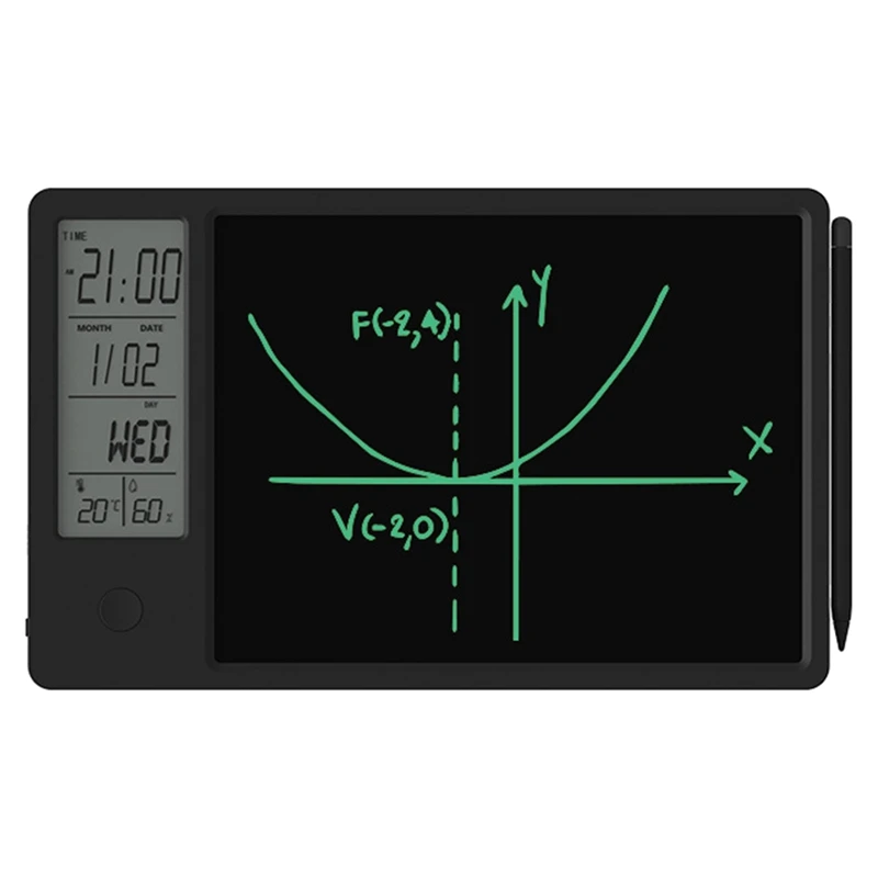 

LCD Alarm Clock With Writing Tablet Drawing Scribbler Pad Thermometer Hygrometer School Office With Lock Erase