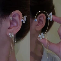 korean sparkling zircon flower butterfly ear cuff without piercing tassel clip earrings for women simple ear clip fine jewelry