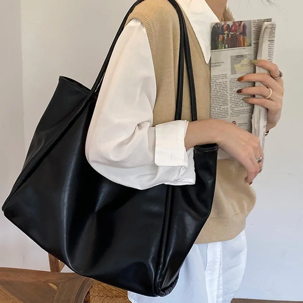 Женская большая сумка из мягкой кожи Классическая однотонная простая