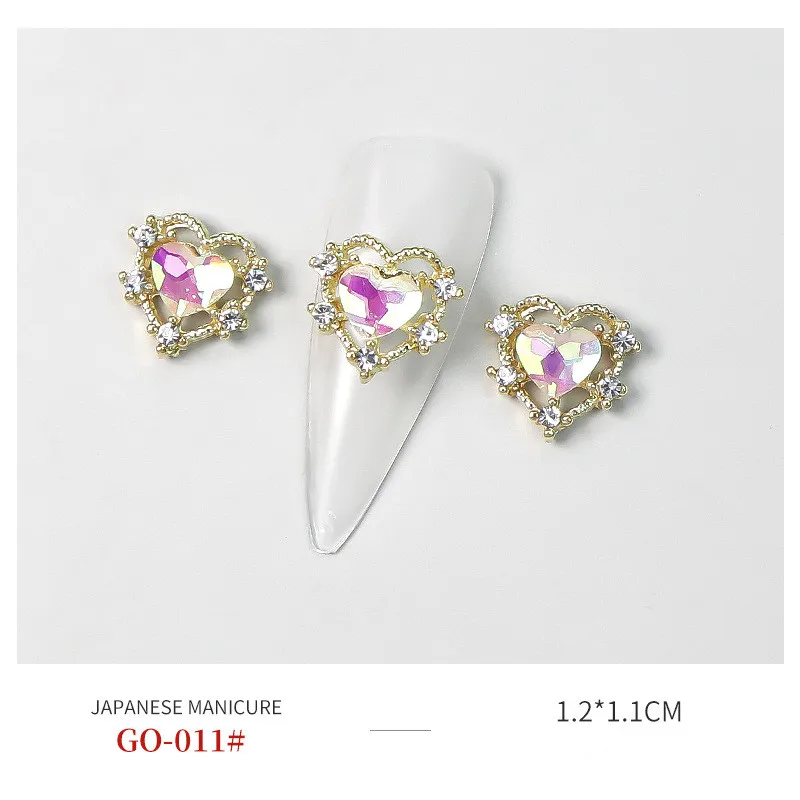 100pc Alloy Loving Heart Shaped Nail Decorations 3D Luxury Diamond Gilding Charms Glitter Hearts Shape Rhinestones Nail Supplies enlarge