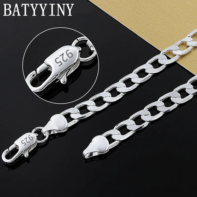 

BATYYINY 925 Sterling Silver 16/18/20/22/24 Inch 8MM Flat Sideways Figaro Chain Necklace For Woman Man Fashion Wedding Jewelry