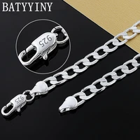 batyyiny 925 sterling silver 1618202224 inch 8mm flat sideways figaro chain necklace for woman man fashion wedding jewelry