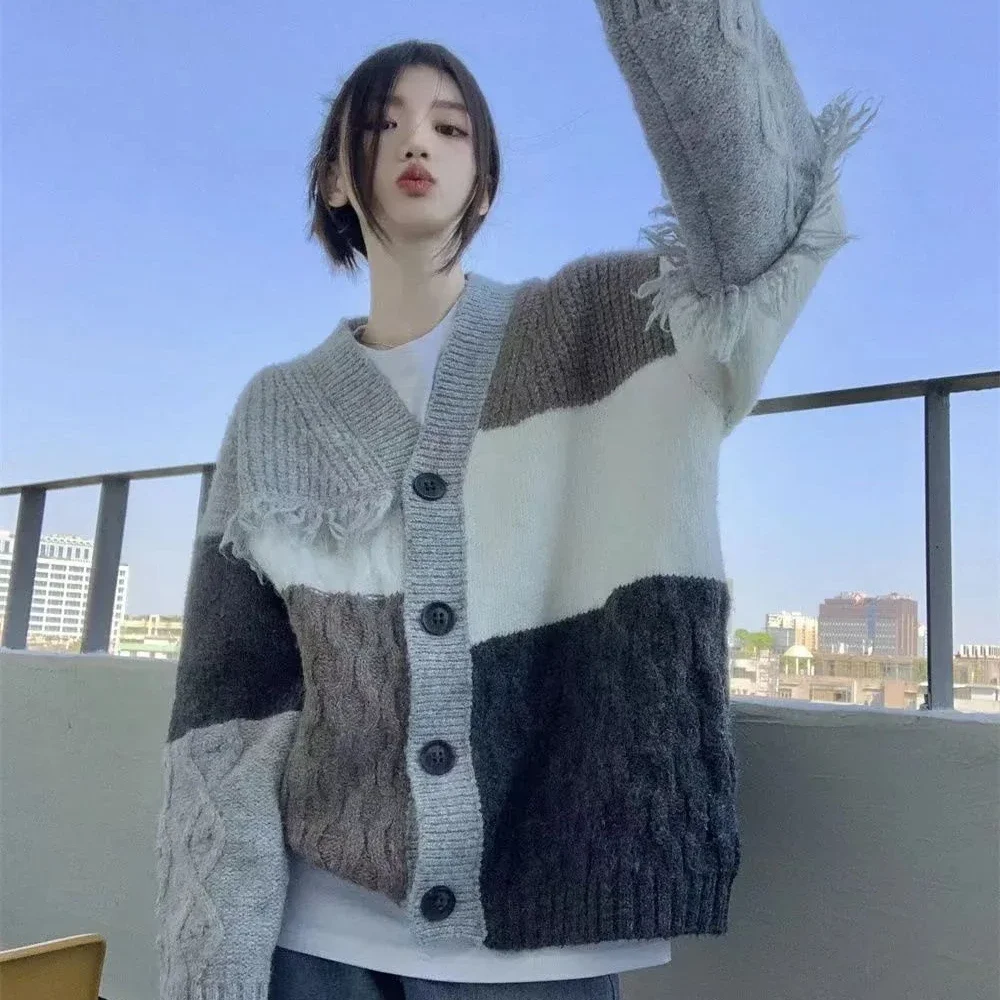 

Knit Tops for Woman Grey Cardigan Women's Sweater Winter Button Korean Fashion Clothing Sale New Knitwear in Y2k Korea Promotion