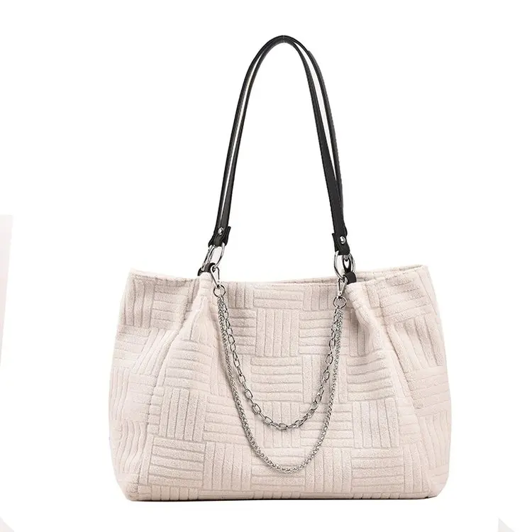 

Wonder Bags 2022 Women's Canvas Large Leather Winter Shoulder Handbag Classic Black White Fashion French Minimalism Stylish Tote
