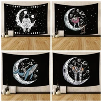 psychedelic moon astronaut tapestry hippie planet skull wall hanging aesthetic bedroom boho room decor sheet dormitory blanket