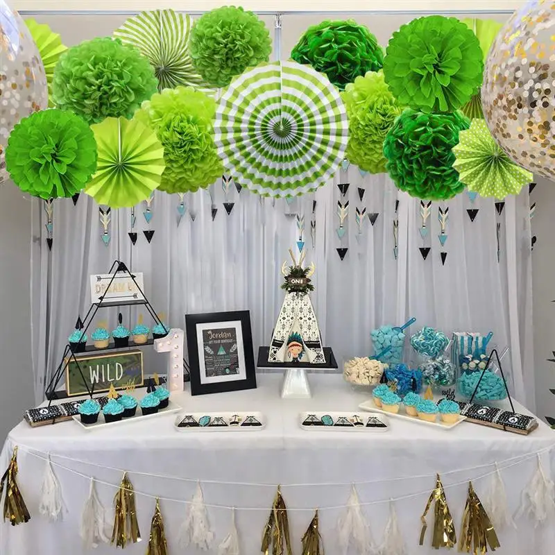 

Paper Fan Party Decorations Set Pennant Garland String Banner Hanging Decor Supplies for Mexican Birthday Party Wedding Green