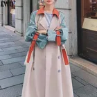 Женская двубортная ветровка EWQ, черная короткая ветровка контрастных цветов с отложным воротником и длинным рукавом, Высококачественная верхняя одежда, весна 2022