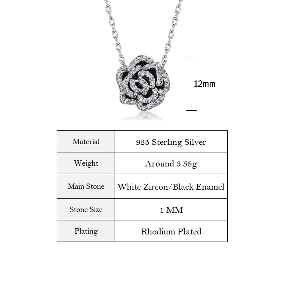 ALLNOEL 100% серебро 925 пробы ожерелье для женщин оригинальная черная эмаль цветок