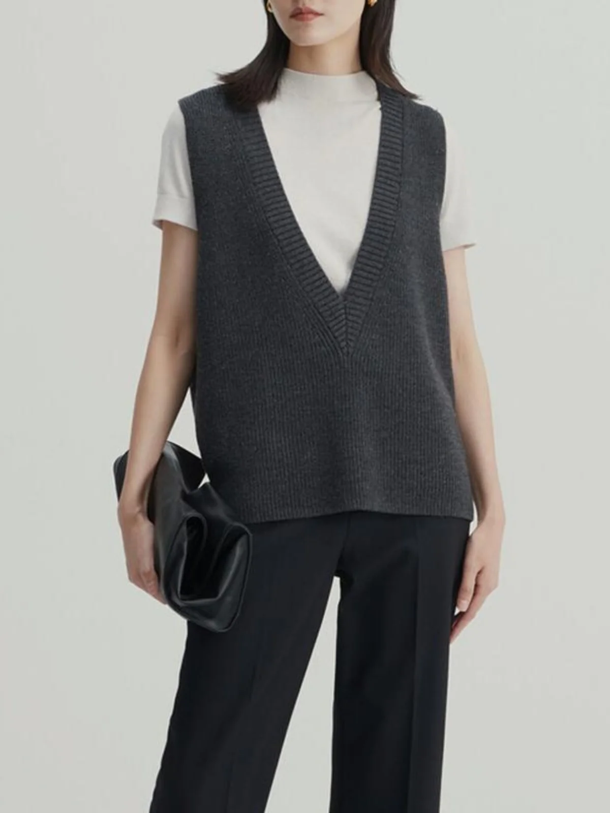 Корейская серия с v-образным вырезом мягкий клейкий однотонный свитер жилет