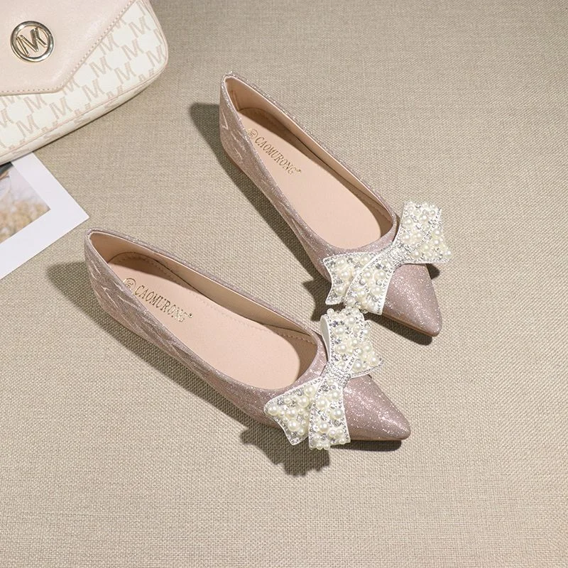 Women Loafers Silver Crystal Flat Shoes Designer Shoes Women Bridal Shoes Bow Flat Heel Wedding Shoes 2023 New Zapatos De Mujer