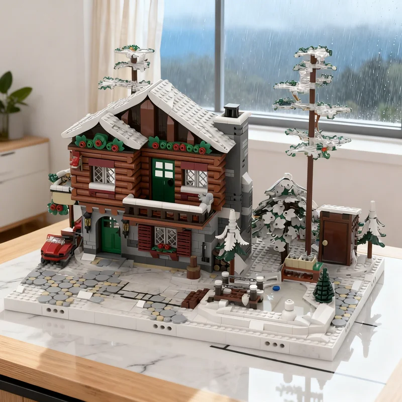 Фото 610 деталей MOC «Зимняя деревня» - Декоративная модель «Альпийский домик» - Конструктор из строительных блоков - Рождественский подарок - Развивающий конструктор №1