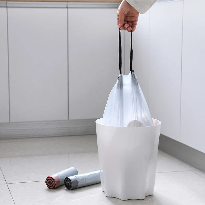 

15pcs/roll Disposable Drawstring Garbage BagRope-through Kitchen Gadgets Automatic Closing Breakpoint Plastic Bag