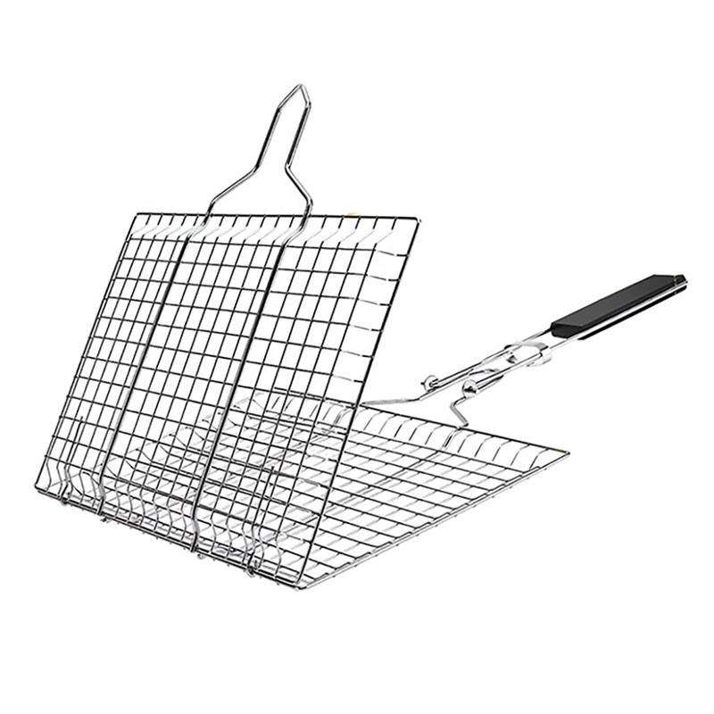 

Grill Accessories, Grill Basket And Grill Rack, Portable Folding Fish Grilling Basket With Removable Handle, Grill Rack